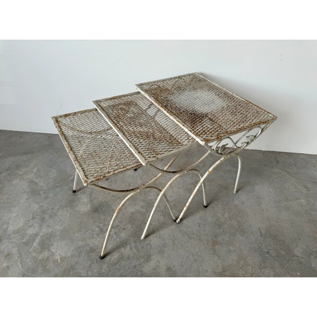 Metal 70's Mid-Century Salterini Style Wrought Iron Nesting Patio Side Tables - Set of 3/ Sold For Sale - Image 7 of 12