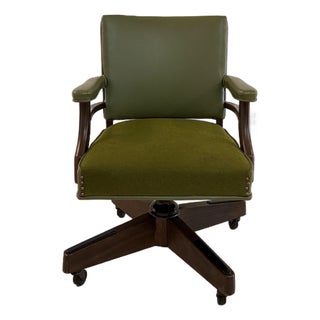 Mid-Century Olive Green Swivel Executive Desk Chair For Sale