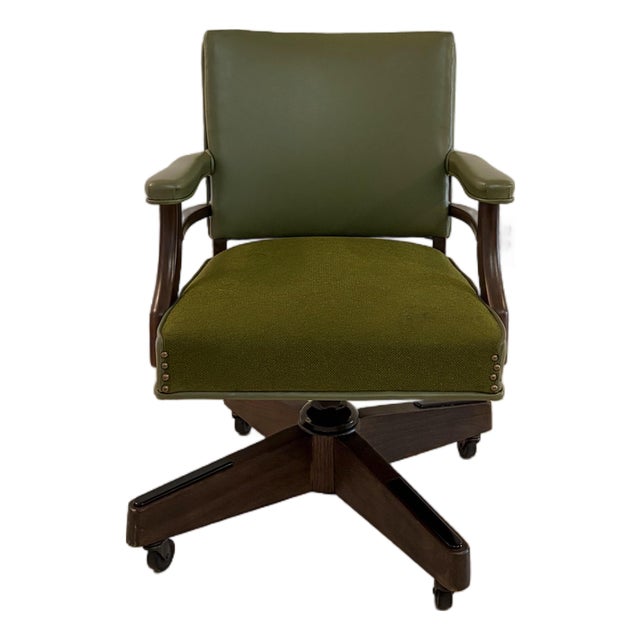 Mid-Century Olive Green Swivel Executive Desk Chair For Sale