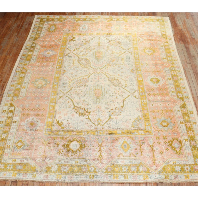 Early 20th Century Ivory Angora Antique Oushak Rug - 8'5" x 11'2" For Sale - Image 5 of 12