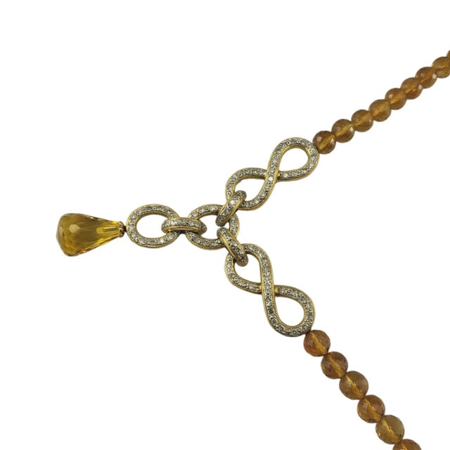Mid 20th Century Mid 20th Century 18 Karat Yellow Gold Citrine and Diamond Drop "Y" Necklace For Sale - Image 5 of 9