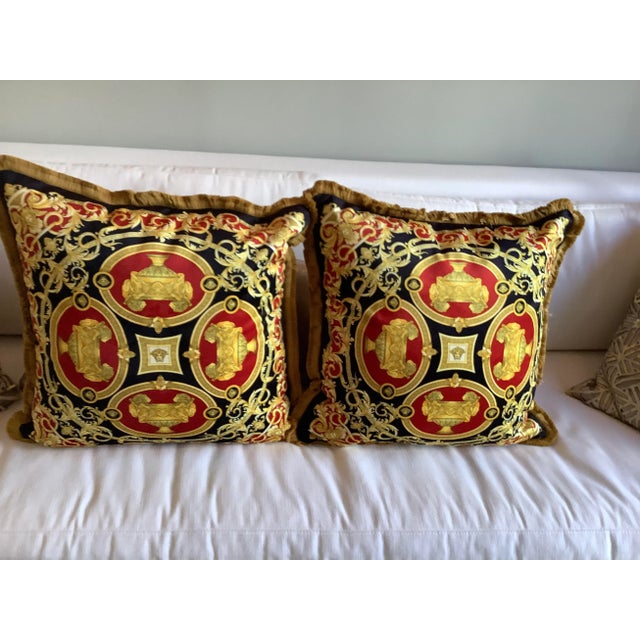 Metal 1990s Vintage Lion and Urn Versace Velvet Pillows - Set of 4 For Sale - Image 7 of 12