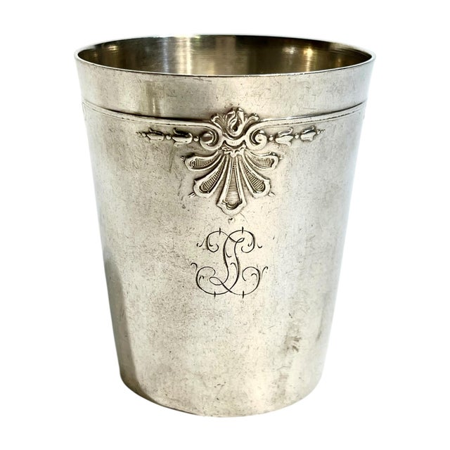 Set of 3 French Art Deco Silverplate Cups | Engraved Goblets or Match Holders For Sale - Image 10 of 13