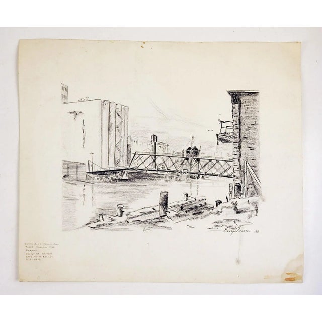 1960s Industrial Harbor Drawing For Sale - Image 4 of 5