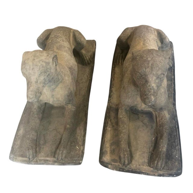 English A Pair of Mid-Century English Style Cast Stone Greyhound Garden Statuary For Sale - Image 3 of 8