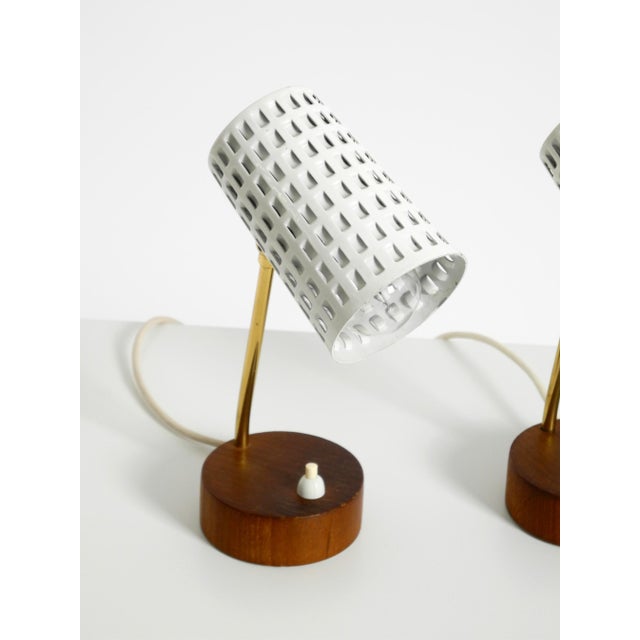 Mid-Century Modern Bedside Lamps with Perforated Metal Shades and Teak Bases, 1950s, Set of 2 For Sale - Image 13 of 18