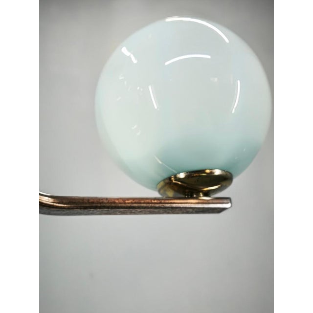 Art Deco Chrome and Opaline Glass Chandelier, Former Czechoslovakia, 1930s For Sale - Image 10 of 12