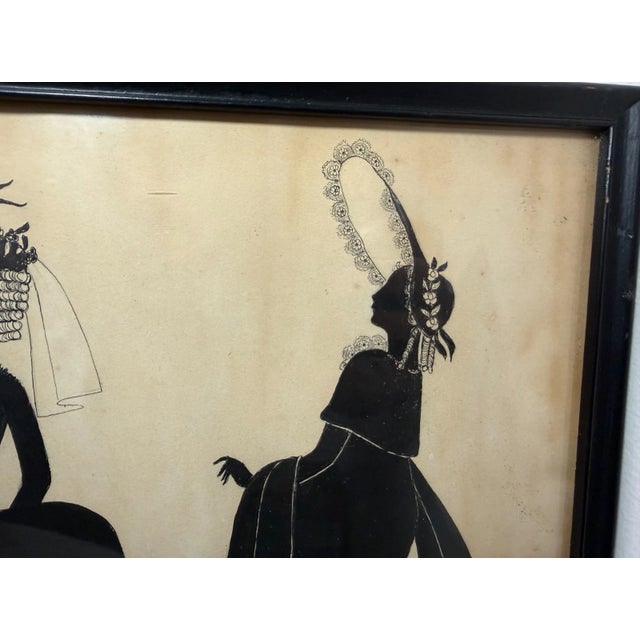 Black Large Antique 1800's Victorian Fashion Lady Original Silhouette Art Ink Drawing For Sale - Image 8 of 14