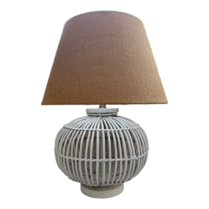 Ralph Lauren White Rattan Table Lamp With Natural Burlap Shade