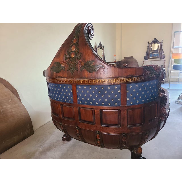 Blue Antique French Empire Style Lit Bateau Bed in Carved Wood, 1880 For Sale - Image 8 of 18