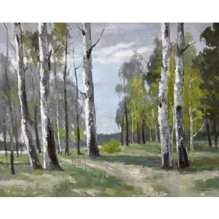 Birch Tree Impressionistic Landscape Original Oil Painting For Sale