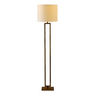 Italian Mira Floor Lamp in Burnished Metal with Fabric Shade For Sale