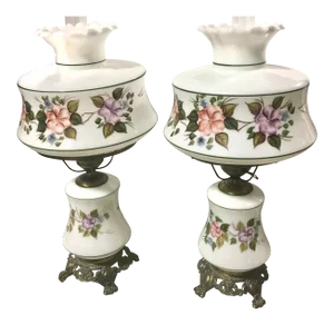 Mid Century Hurricane Lamps- A Pair