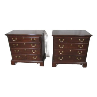 1980s Pair Ethan Allen Mahogany Four Drawer Large Nightstands Bachelors Chests For Sale