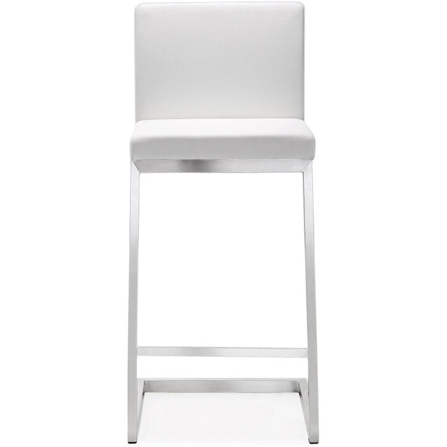 Parma White Vegan Leather & Steel Counter Stools - Set of 2 For Sale - Image 4 of 13