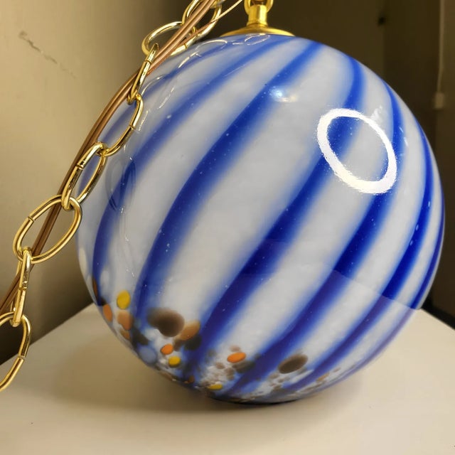 Blue Vintage Blue Swirled Hand Blown Pendants - a Pair For Sale - Image 8 of 9