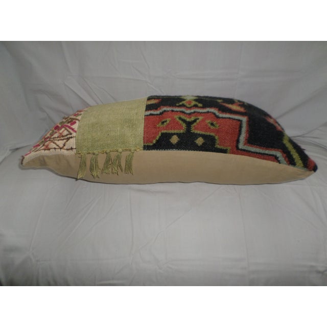 Vintage Rustic Farmhouse Decor Kilim Turkish Wool Bolster /Lumbar Pillow For Sale - Image 4 of 9