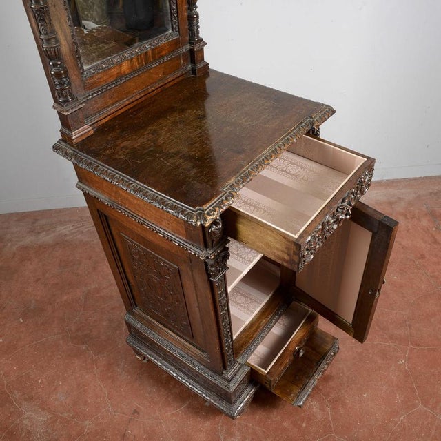 Carved Walnut Bedside Table with Foldaway Kneeler from Giuseppe Sellerio Milano, Late 19th Century For Sale - Image 4 of 9