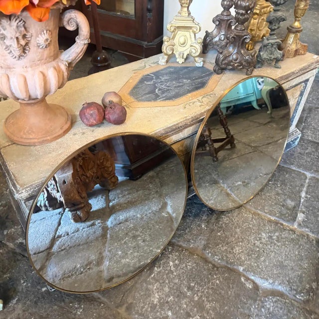 Two 1980s Gio Ponti Style Mid-Century Modern Gilt Metal Round Wall Mirrors For Sale - Image 6 of 12