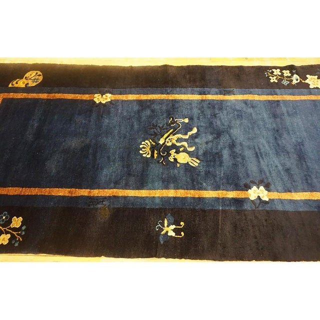 Art Deco 1920s Traditional Navy Blue Floral Sprays & Butterflies Deco Chinese Peking Rug For Sale - Image 3 of 10