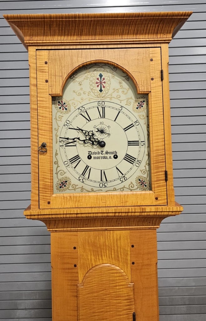 Late 20th Century David T. Smith Tiger Maple Tall Case Clock