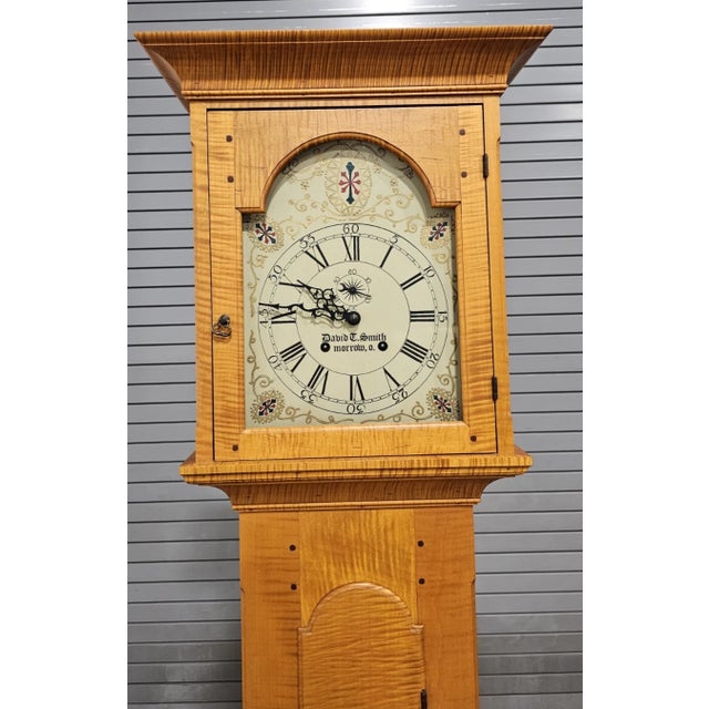 American Late 20th Century David T. Smith Tiger Maple Tall Case Clock Grandfather Clock Ohio Benchmade For Sale - Image 3 of 15