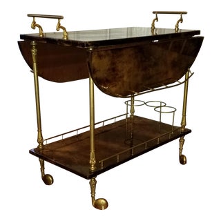 1960s Hollywood Regency Aldo Tura Laquered Goat Skin Bar Cart For Sale