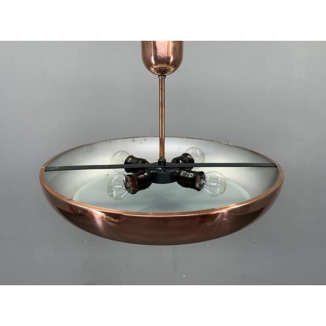 Josef Hurka Bauhaus UFO Pendant Light in Copper by Josef Hurka, 1930s For Sale - Image 4 of 12