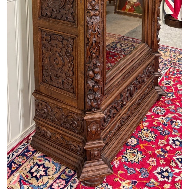 Antique French Renaissance Revival Bookcase Cabinet Side Doors Oak C. 1880s For Sale - Image 10 of 13