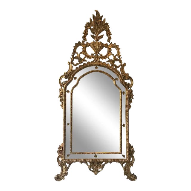 Large Rococo Style Italian Carved Wood Gilt Mirror For Sale