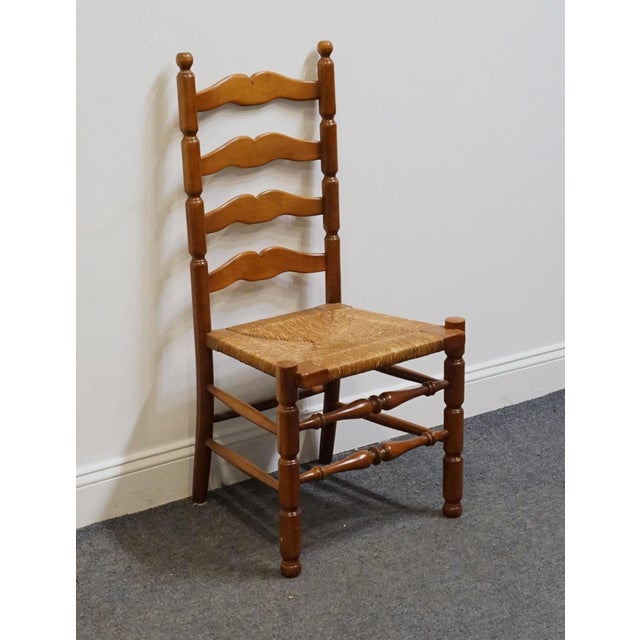 Statton Furniture Statton Furniture Solid Hard Rock Maple Colonial Early American Ladder Back Dining Side Chair W. Rush Seat For Sale - Image 4 of 10