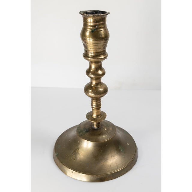 18th Century 17th or 18th Century Rustic Make Do Brass Candlestick With Later Base For Sale - Image 5 of 14