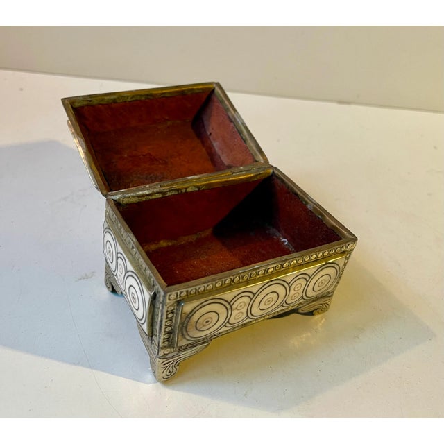 Vintage Moroccan Hand-Engraved Metal Jewelry Box, 1970s For Sale - Image 4 of 8