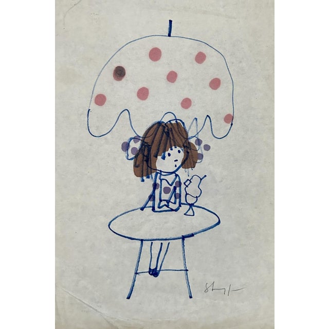 Janusz Stanny, A Girl, Original Illustration, Watercolour For Sale - Image 6 of 6