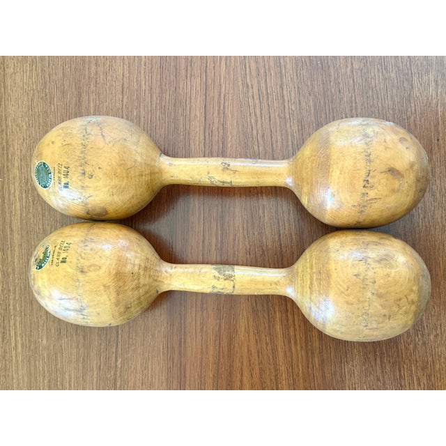 American 1920s Antique a.g. Spalding & Bros. Wooden Dumbbells - Pair For Sale - Image 3 of 3