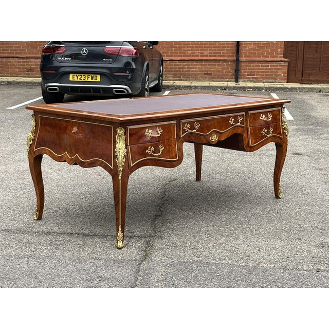 French Style Desk, Inlaid Kingswood with Brass Decoration, Very Impressive. For Sale - Image 9 of 17