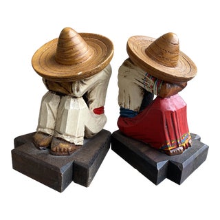 Vintage Carved Wood Siesta Bookends - a Pair For Sale