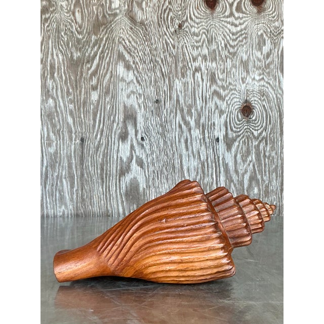 Vintage Boho Carved Wood Conch Shell For Sale - Image 11 of 12