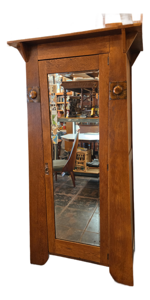 Arts & Crafts Liberty Style Oak Mission Armoire Hand Hammered Copper Accents