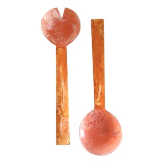 Apricot Rose Hand Poured Resin Salad Serving Set 2-Piece For Sale