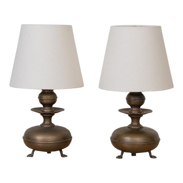 Pair of French Antique Metal Table Lamps For Sale