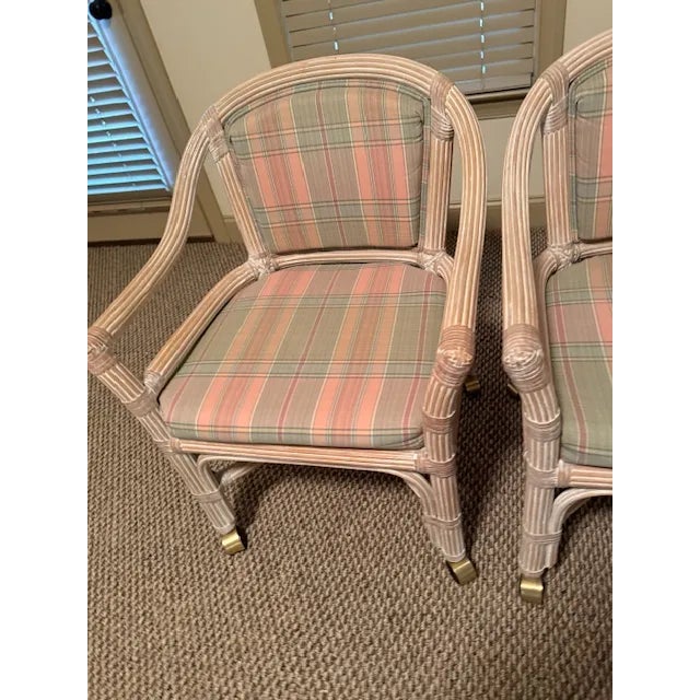 1980s Rattan Dining Table W/4 Rolling Chairs - Set of 6 McGuire Furniture For Sale - Image 13 of 16