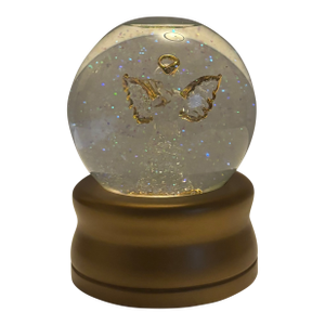 Glass Snow Globe With Gold Angel Figure on a Wooden Base