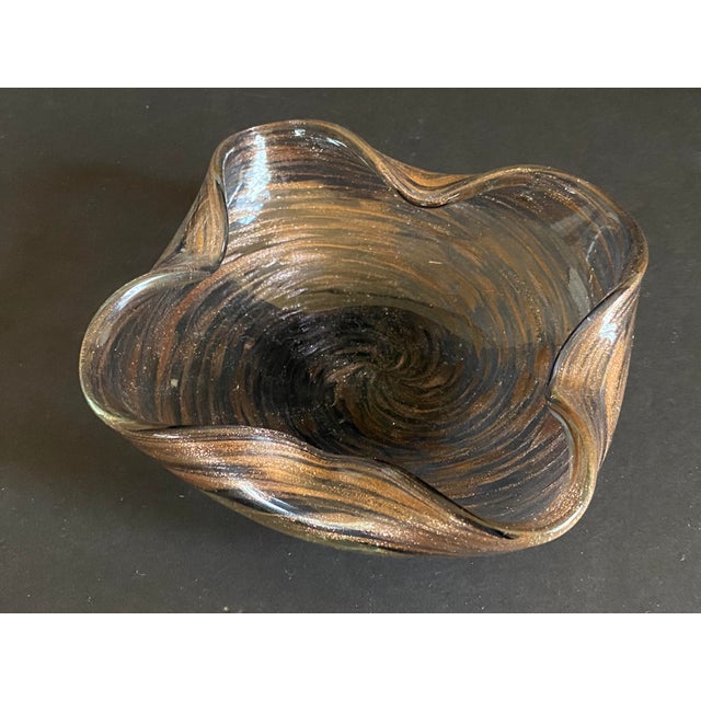 Floriform Italian Murano Glass Copper Swirl Bowl For Sale - Image 11 of 13