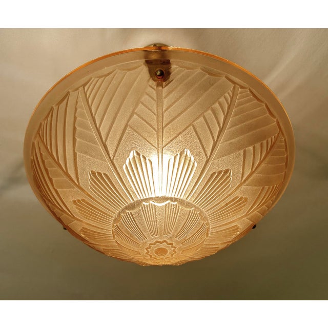 Gold French Art Deco Pink Glass Pendant Light, 1930s For Sale - Image 8 of 18