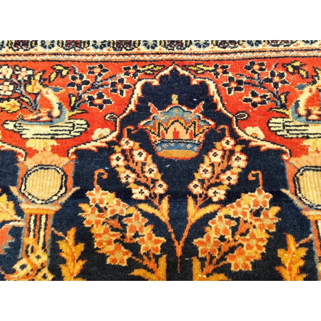 Vintage Persian Kashan Pictorial Rug, Hand-Knotted Wool, Floral Vase Pattern, Navy & Red, 2x2 For Sale - Image 11 of 15