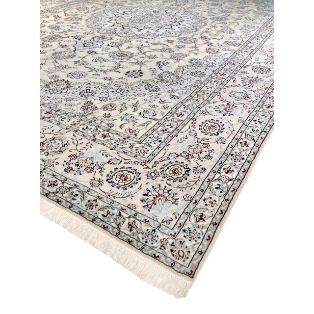 Modern Persian Nain Silk & Wool Ivory Area Rug- 8' 2" X 11' 5" For Sale - Image 3 of 6