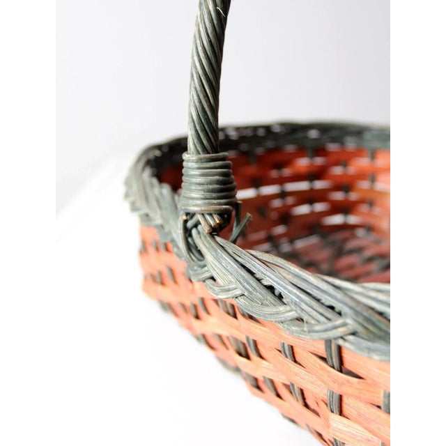 Farmhouse Vintage Red & Green Wicker Basket For Sale - Image 3 of 12