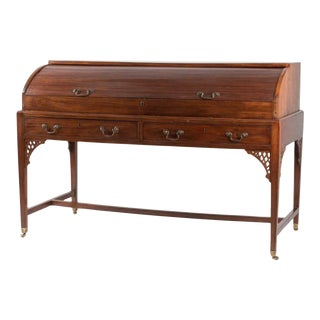 English 19th Century Mahogany Roll Top Writing Desk For Sale