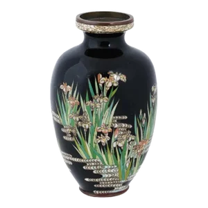 Antique Japanese Cloisonne Enamel Blossoming Iris’s Vase